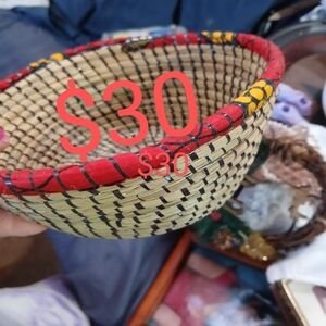 Handcrafted Woven Basket - Red and Yellow Accents India